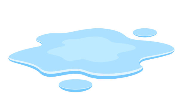 wasserverschüttung auf einem boden, pfütze isometrischer vektor-cartoon - drop water cartoon raindrop stock-grafiken, -clipart, -cartoons und -symbole