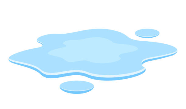 illustrazioni stock, clip art, cartoni animati e icone di tendenza di fuoriuscita d'acqua su un pavimento, cartone animato vettoriale isometrico della pozzanghera - drop water cartoon raindrop