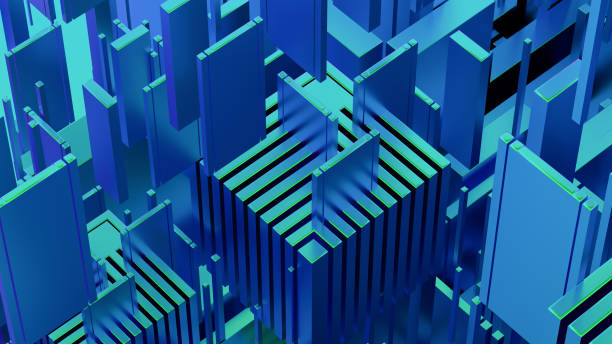 istock Abstract iridescent geometric shapes cityscape background 1402819314