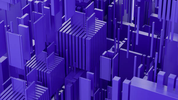 Abstract iridescent geometric shapes cityscape background
