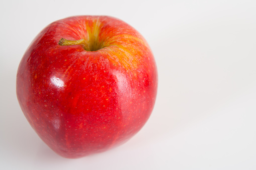 Close up of red apple on white