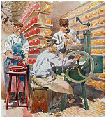 istock Antique illustration: Edam cheese making, Netherlands 1402828858