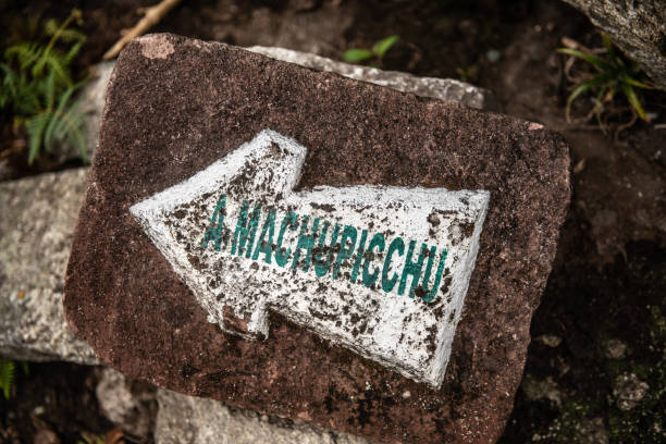 istock Old Macchu Picchu direction sign 1402830039
