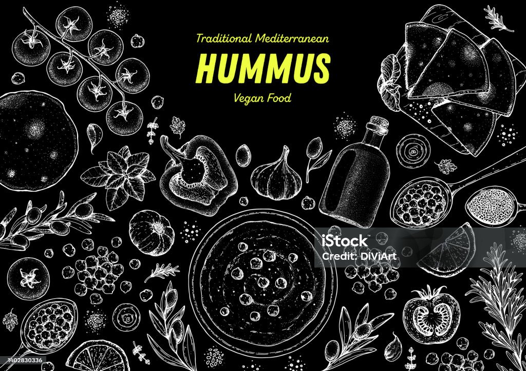 Humms Frame Design Hummus Cooking And Ingredients For Hummus Sketch Illustration Middle ...