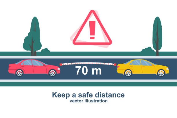 die entfernung von autos auf der straße. halten sie einen sicheren abstand. vektor flach. - safe ride stock-grafiken, -clipart, -cartoons und -symbole