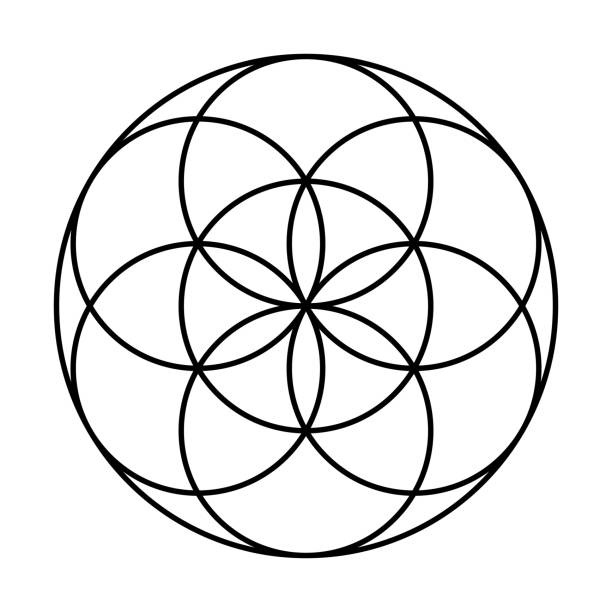 Seed of Life with protective coat, preform of the Flower of Life Seed of Life with protective coat. Ancient geometric figure, spiritual symbol and Sacred Geometry. Overlapping circles forming a flower like pattern, preform of the Flower of Life. Black and white. coating outer layer stock illustrations