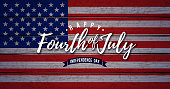 4th of July Independence Day of the USA Vector Background Illustration with Vintage American Flag and Typography Lettering. Fourth of July National Celebration Design for Banner, Greeting Card, Invitation or Holiday Poster.