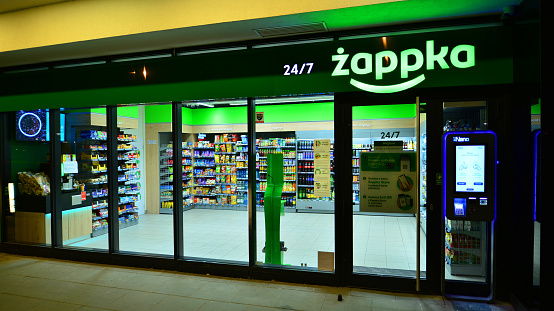 Warsaw, Poland. 12 June 2022. Autonomous Zappka Nano store supported by artificial intelligence. An innovative concept that allows you to quickly shop without cashiers, queues or cash.