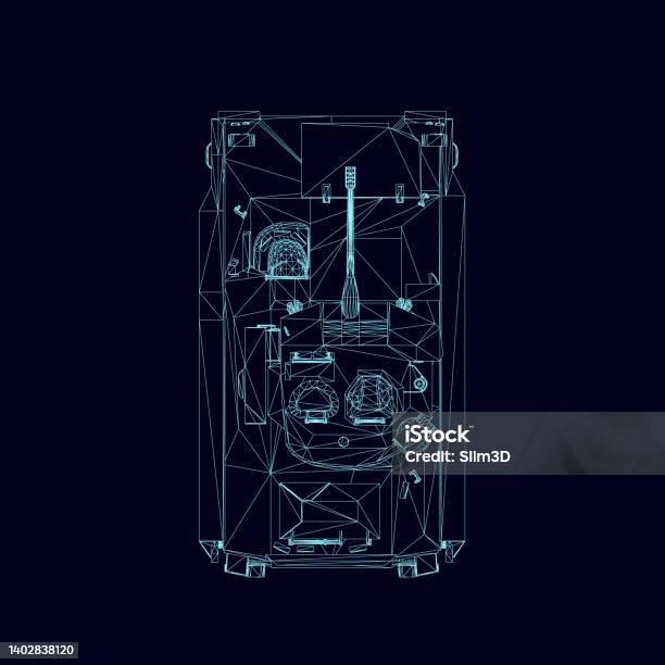 Wireframe Vector Battlefield Battle Tank Wireframe From Blue Lines Isolated On Dark Background View ...