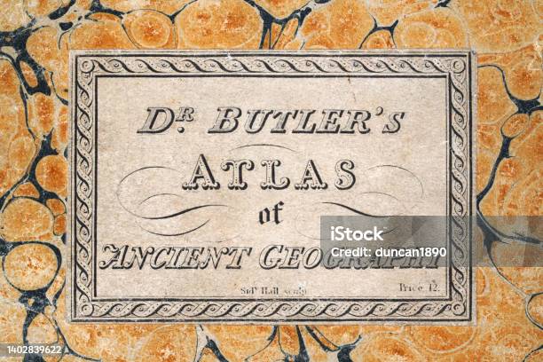 Vintage Victorian Bookplate Title Atlas Of Ancient Geography 19th Century Stock Photo - Download Image Now