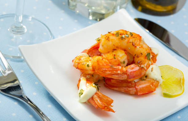 istock Grilled shrimps with garlic sauce 1402841858