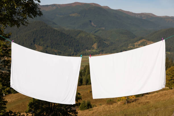 istock Laundry with clothes pins on line outdoors 1402843913
