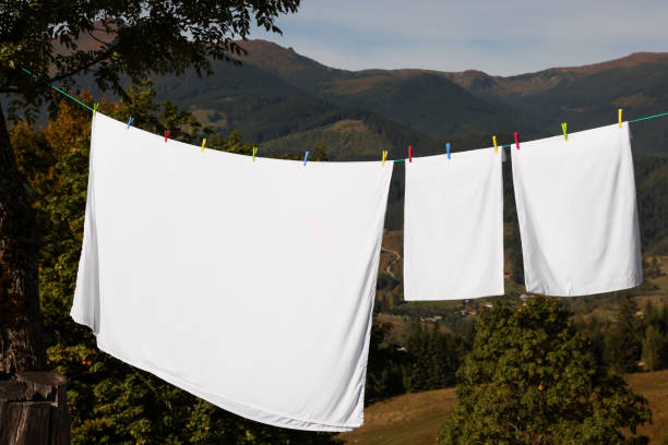 istock Laundry with clothes pins on line outdoors 1402844538