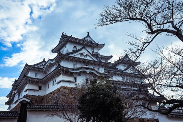 Himeji, Japan - January 08, 2020: Castle Roof and Wall Details View
