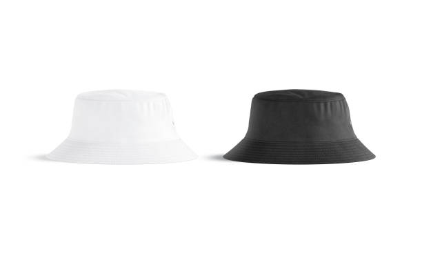 istock Blank black and white bucket hat mockup, profile view 1402848701
