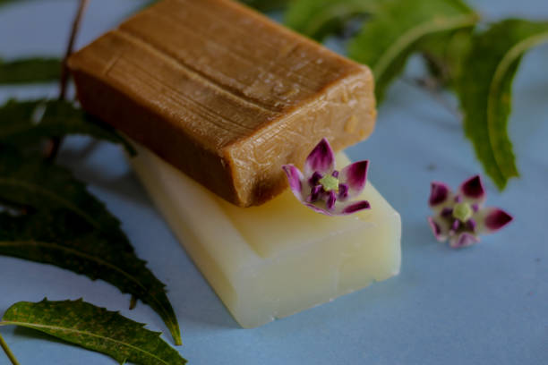istock Neem fragrant pink organic handmade soap,home-made soap with lavender, 1402849834