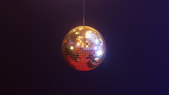 3d render with glowing and reflecting disco ball