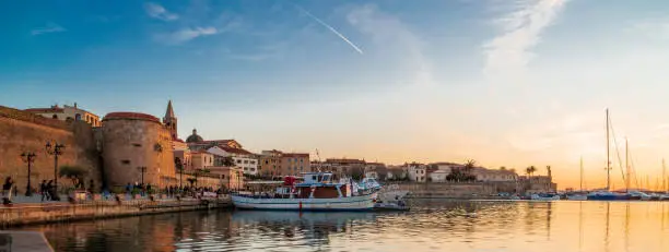 View on Magellano bastion at sunset in Alghero, Sassari, Sardinia