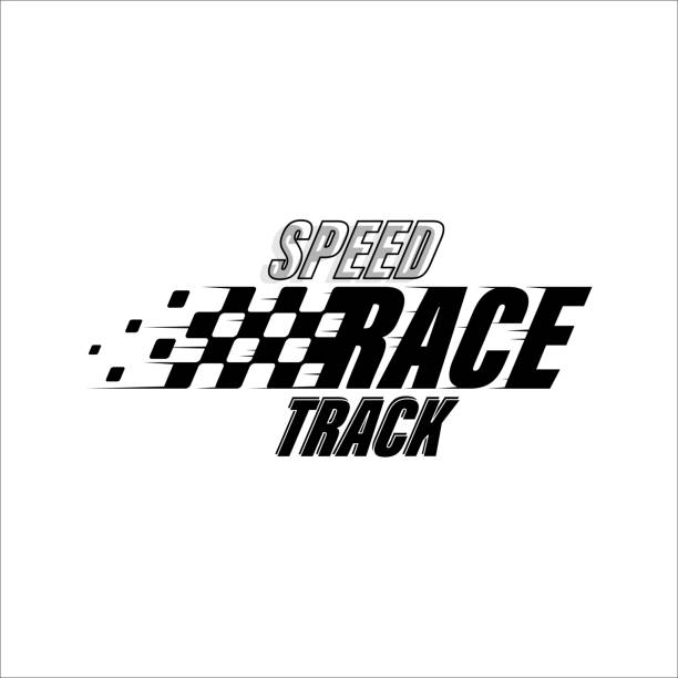 Sport flags lines silhouettes text lines Abstract car sport race logo with black and white flag and sample text. Start and finish line design for racing championship sports race stock illustrations