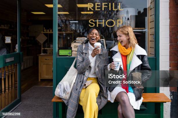 Coffee And Laughs Stock Photo - Download Image Now - Friendship, Shopping, Community