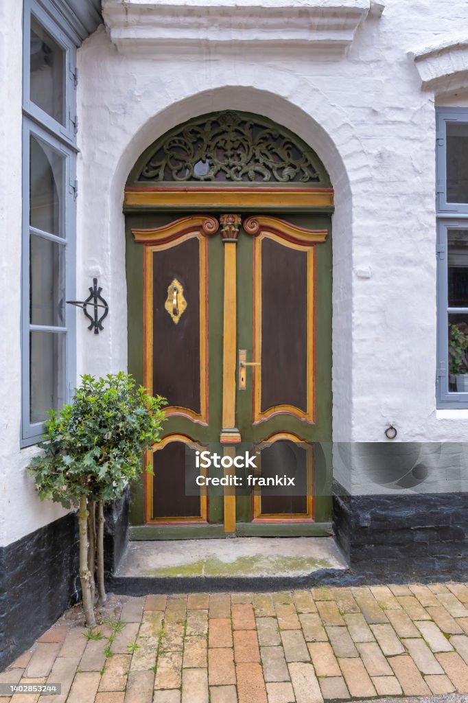 Traditional door in Aabenraa in southern part of Denmark Architecture Stock Photo