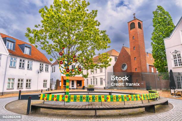 Small Square Aabenraa In Southern Part Of Denmark Stock Photo - Download Image Now - Architecture, Art, Blue