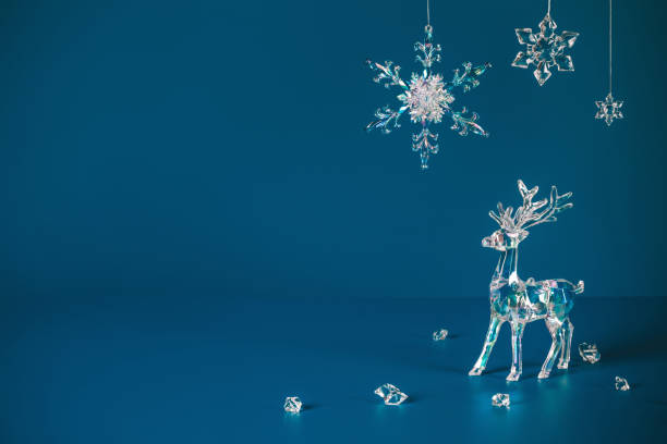 istock Winter scene with Christmas decorations on dark blue background 1402854313