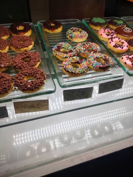 istock Close-up chocolate cake in restaurant, display food ready to eat 1402855971