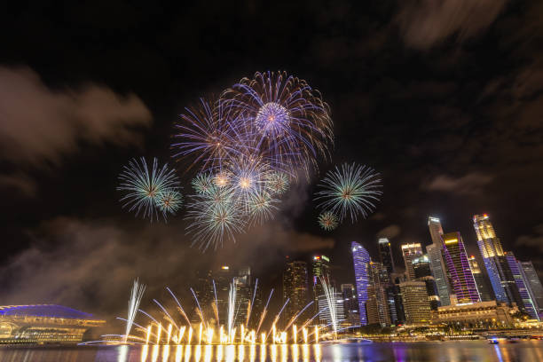istock Singapore fireworks display countdown celebration at Marina Bay, Colorful New Year Firework 1402856429