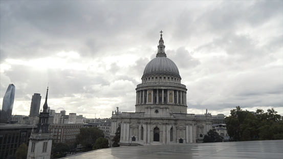 A beautiful view of the great dome of Saint Paul's Cathedral in the City of London. St Paul's cathedral is the famous landmark.