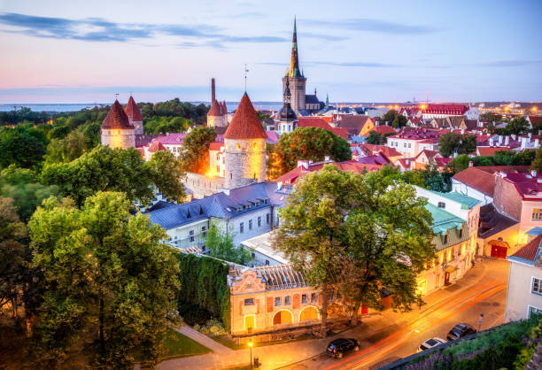 istock Tallinn aerial Old Town at dusk 1402865240