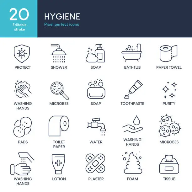 Vector illustration of HYGIENCE - Set of thin line icon vector