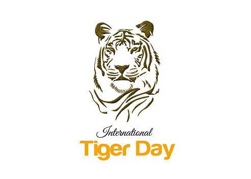 International Tiger Day 29th July. Save Tiger, Save Nature. 3D Tiger shape isolated on green grass. Earth Day, Nature Day