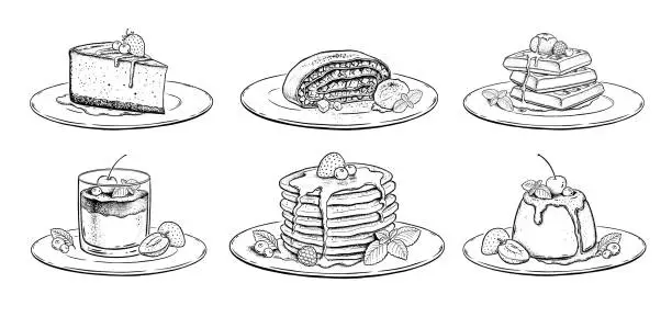 Vector illustration of Sketch illustrations of desserts and cakes