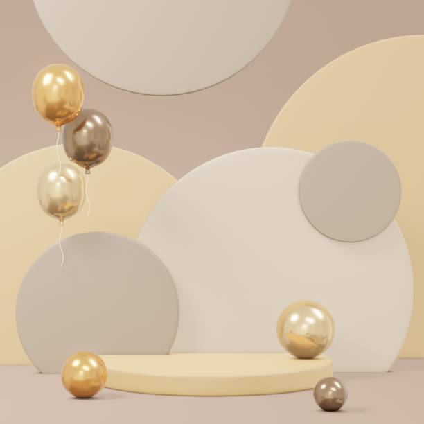 istock 3D Rendering aesthetic minimalist beige geometric background podium product display. 3D Render illustration cartoon style. 1402871567