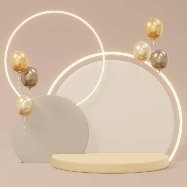istock 3D Rendering aesthetic minimalist beige geometric background podium product display. 3D Render illustration cartoon style. 1402871568