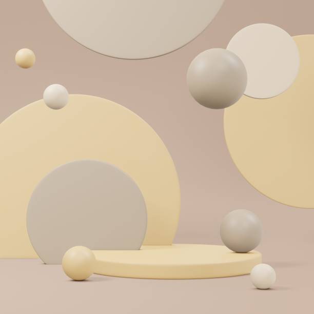 istock 3D Rendering aesthetic minimalist beige geometric background podium product display. 3D Render illustration cartoon style. 1402871578