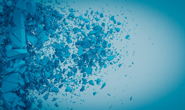 explosion of a blue wall with fragments.