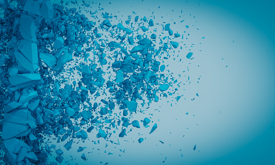 explosion of a blue wall with fragments. 3d render