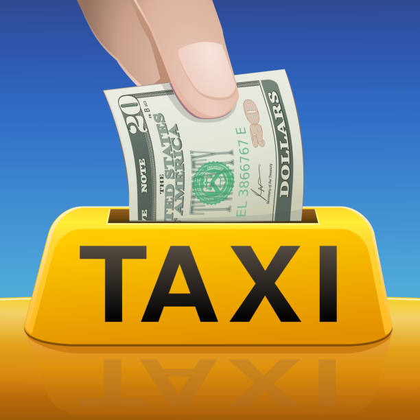 illustrazioni stock, clip art, cartoni animati e icone di tendenza di taxi e pagamento con banconota da 20 dollari - twenty dollar bill illustrations