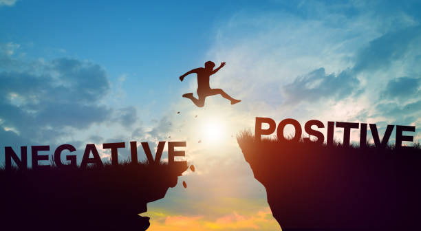 istock Negative and Positive wording on cliffs with sunrise. Positive Thinking Concept. 1402875747