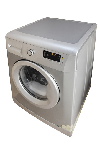 Old washing machine isolated on the white background with clipping path