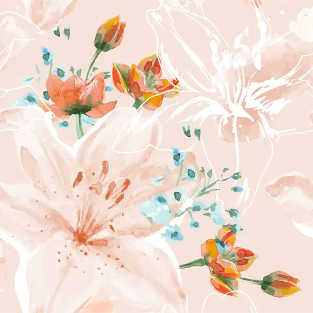 Vector illustration of Seamless lilies pattern. Vector