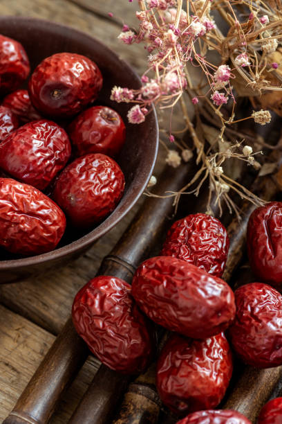 Dried red Jujube on the bamboo table