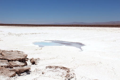 Beautiful view of Lagunas Escondidas de Baltinache (Hidden Lagoons) in Atacama Desert, Chile