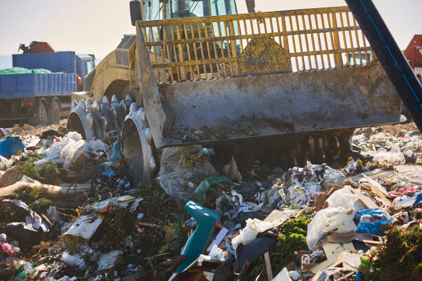 istock Heavy machinery shredding garbage in an open air landfill. Pollution 1402883925