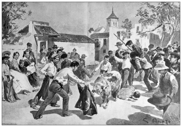 Antique illustration: Corrida in the street of Seville