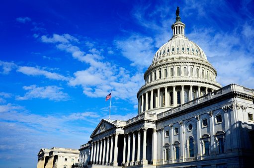 United States Capitol Building in Whashington DC with Flag