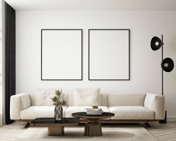 istock mock up poster frame in modern interior background, living room, Scandinavian style, 3D render, 3D illustration 1402892429
