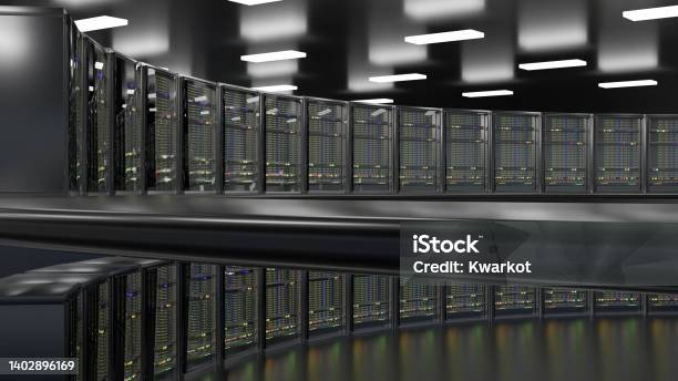 Servers Servers Room Data Center Backup Mining Hosting Mainframe Farm And Computer Rack With Storage Information 3d Rendering Stock Photo - Download Image Now